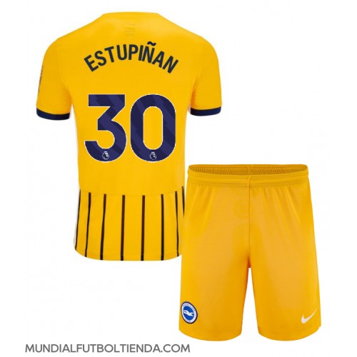 Camiseta Brighton Pervis Estupinan #30 Segunda Equipación Replica 2024-25 para niños mangas cortas (+ Pantalones cortos)